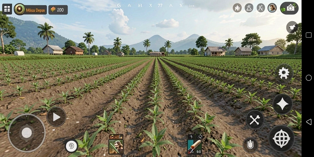 Tampilan gameplay seru di GALAXY77 dengan aktivitas bertani.