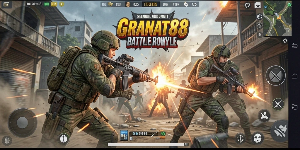 Tangkapan layar gameplay GRANAT88 menunjukkan aksi Battle Royale yang mendebarkan dan strategis.
