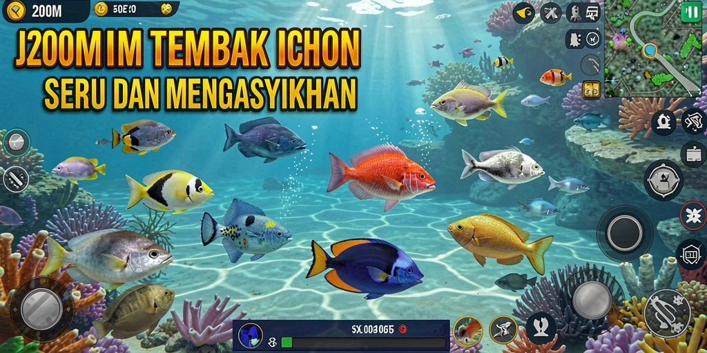 Tampilan gameplay J200M yang menegangkan saat menembak ikan.