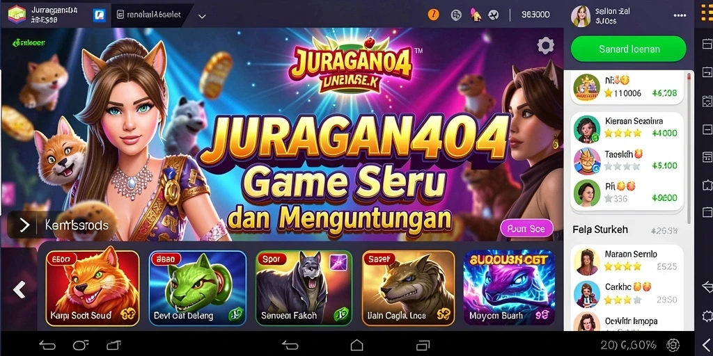 Tampilan gameplay Slot JURAGAN404 yang penuh warna dan dinamis.