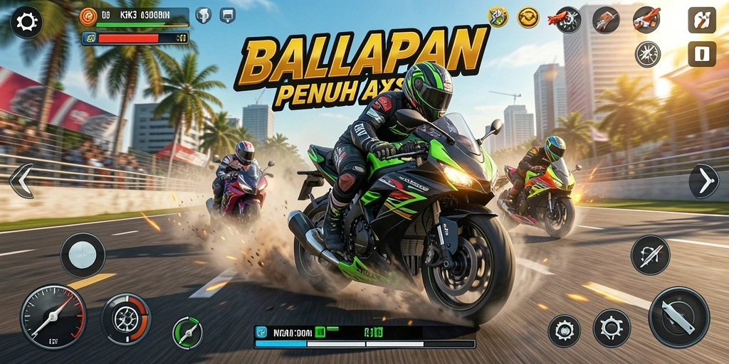 Screenshot menampilkan aksi seru balapan motor di K3K3.