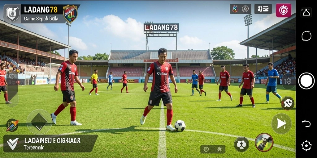 Tangkapan layar dari gameplay seru di LADANG78, menampilkan aksi sepak bola yang mendebarkan.