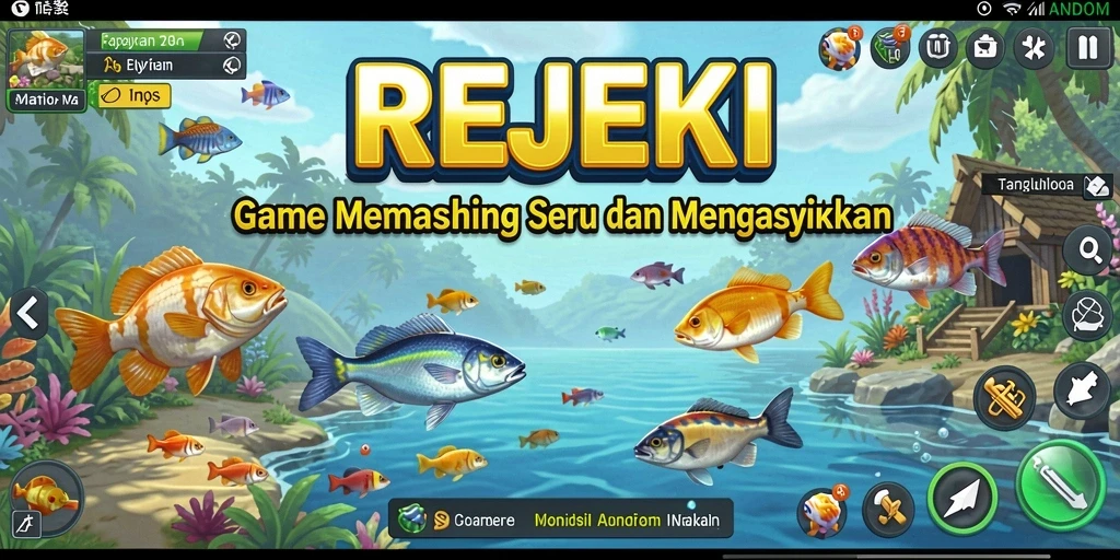 Screenshot gameplay REJEKI dengan suasana memancing yang indah.