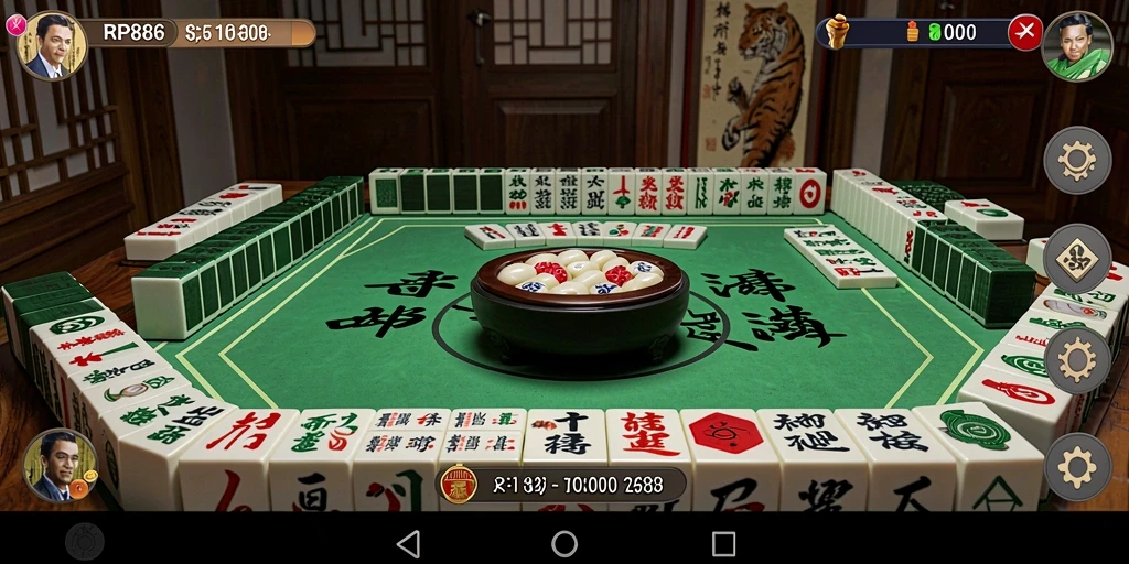 Screenshot gameplay RP886 menampilkan aksi seru permainan Mahjong.