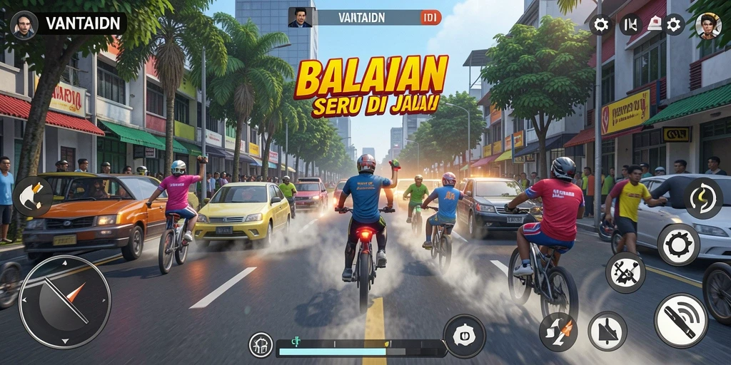 Tangkapan layar VANTAIDN menampilkan balapan penuh aksi dengan mobil-mobil kencang.